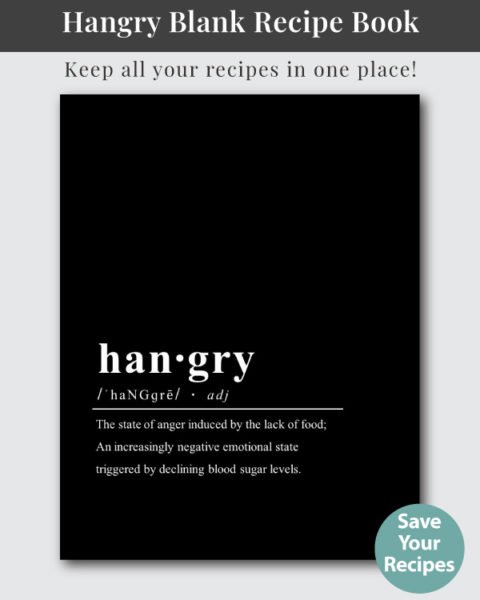 “Hangry” recipe notebook cover with the fake definition of the slang term hangry