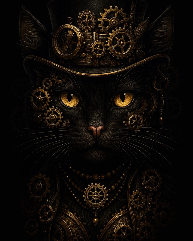 8×10 inch Steampunk Black Cat Wall Art