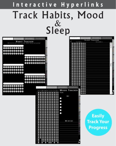 Habit Tracker, Mood Tracker and Sleep Tracker Layouts