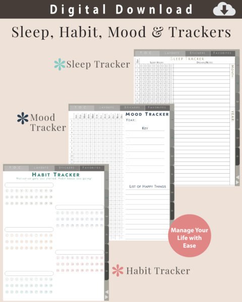 Digital Notebook Habit, Sleep, and Mood Trackers