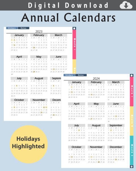 Digital Planner Two Year Calendar Layout