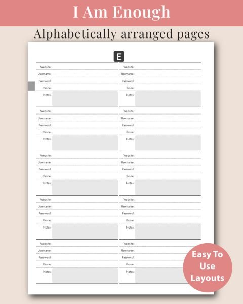 Password Journal Interior with Easy to Use Layouts